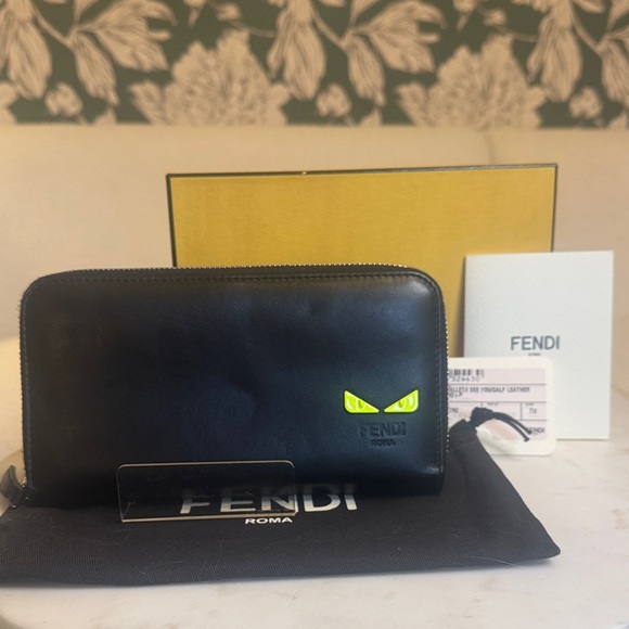 Fendi Handbags - Fendi Monster Looking At You Black Leather Zippy Wallet Authentic Full Inclusion